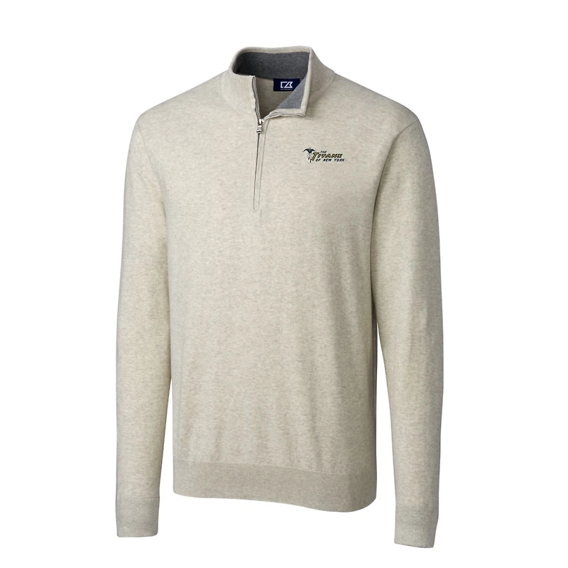 Men's Cutter & Buck Oatmeal New York Jets Throwback Logo Lakemont Tri-Blend Big Tall Quarter-Zip Pullover Sweater