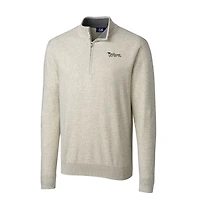 Men's Cutter & Buck Oatmeal New York Jets Throwback Logo Lakemont Tri-Blend Big Tall Quarter-Zip Pullover Sweater