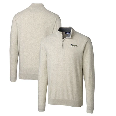 Men's Cutter & Buck Oatmeal New York Jets Throwback Logo Lakemont Tri-Blend Big Tall Quarter-Zip Pullover Sweater