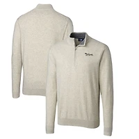 Men's Cutter & Buck Oatmeal New York Jets Throwback Logo Lakemont Tri-Blend Big Tall Quarter-Zip Pullover Sweater