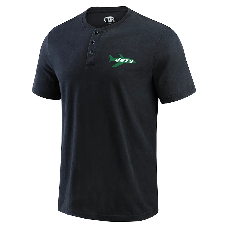 Men's Darius Rucker Collection by Fanatics Black New York Jets Washed Henley T-Shirt