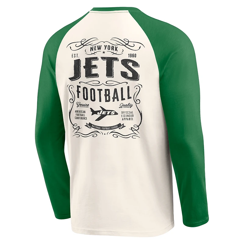 Men's Darius Rucker Collection by Fanatics Cream/Green New York Jets Raglan Henley Long Sleeve T-Shirt