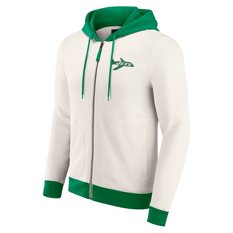 Men's Darius Rucker Collection by Fanatics Cream New York Jets Distressed Graphics Full-Zip Hoodie