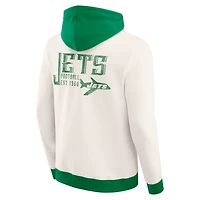 Men's Darius Rucker Collection by Fanatics Cream New York Jets Distressed Graphics Full-Zip Hoodie