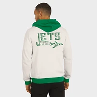 Men's Darius Rucker Collection by Fanatics Cream New York Jets Distressed Graphics Full-Zip Hoodie