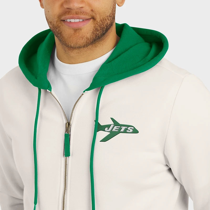 Men's Darius Rucker Collection by Fanatics Cream New York Jets Distressed Graphics Full-Zip Hoodie
