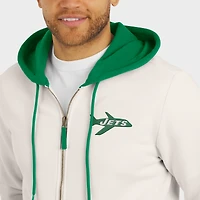 Men's Darius Rucker Collection by Fanatics Cream New York Jets Distressed Graphics Full-Zip Hoodie