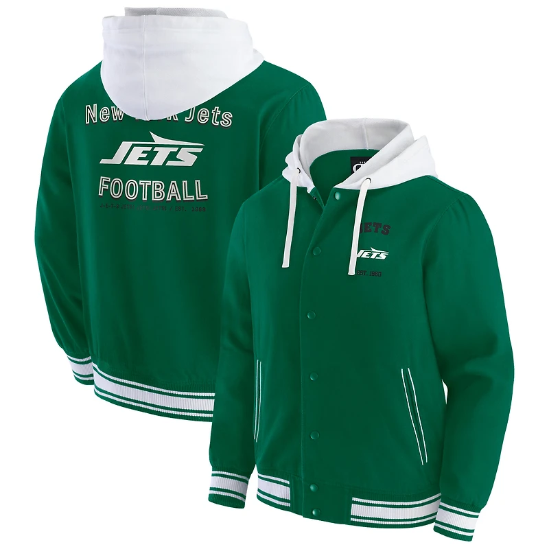 Veste à capuche boutons-pression pour homme de la collection Darius Rucker Fanatics, verte, New York Jets