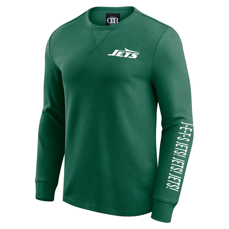 Men's Darius Rucker Collection by Fanatics Green New York Jets Washed Waffle-Knit Long Sleeve T-Shirt