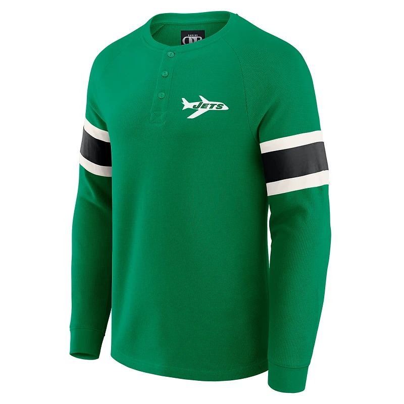 Men's Darius Rucker Collection by Fanatics Kelly Green New York Jets Waffle-Knit Raglan Long Sleeve Henley T-Shirt