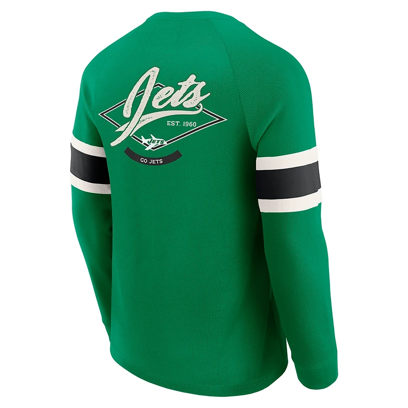 Men's Darius Rucker Collection by Fanatics Kelly Green New York Jets Waffle-Knit Raglan Long Sleeve Henley T-Shirt