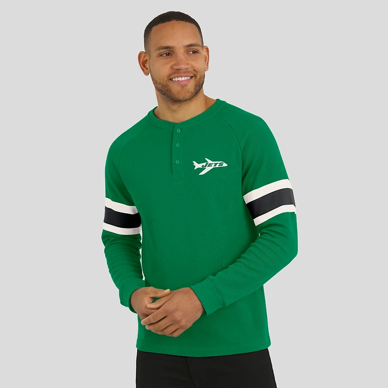 Men's Darius Rucker Collection by Fanatics Kelly Green New York Jets Waffle-Knit Raglan Long Sleeve Henley T-Shirt