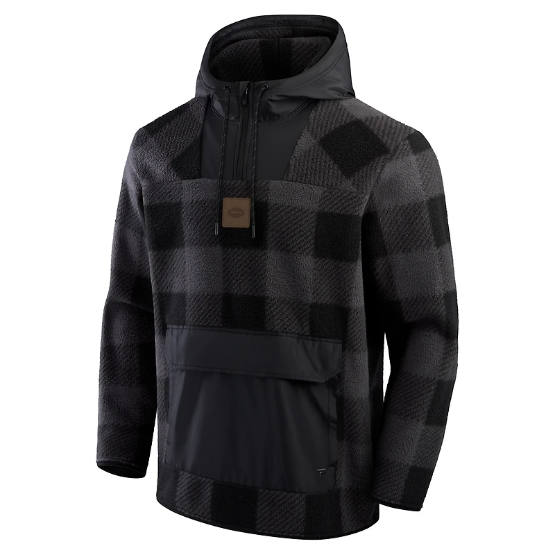 Men's Fanatics Black New York Jets Elements Plaid Polar Fleece Quarter-Zip Hoodie