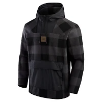 Men's Fanatics Black New York Jets Elements Plaid Polar Fleece Quarter-Zip Hoodie