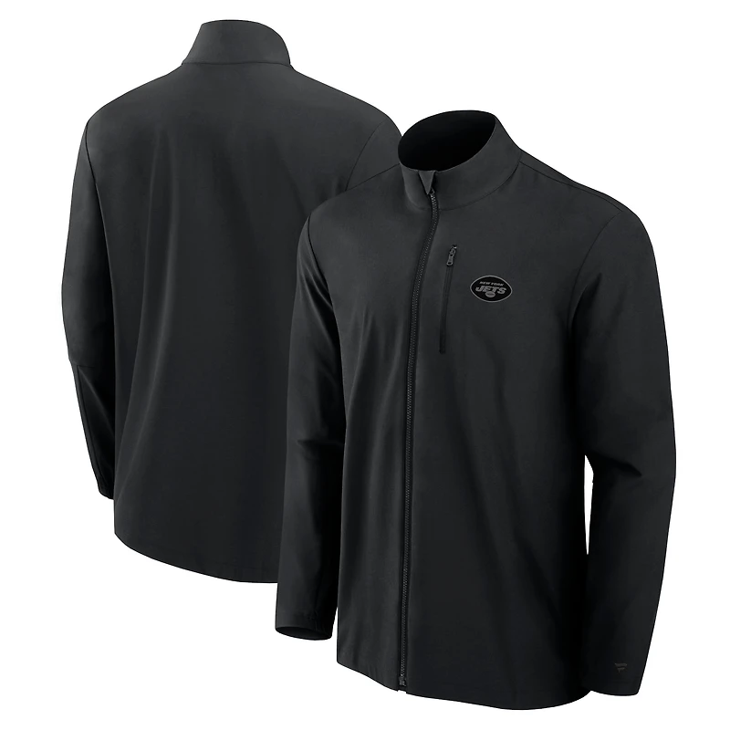 Veste légère zippée intégrale Fanatics noire New York Jets Front Office Micro Tonal pour homme
