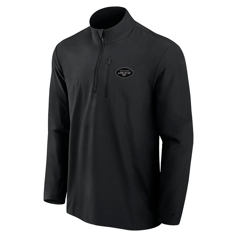Men's Fanatics Black New York Jets Front Office Micro Tonal Quarter-Zip Pullover