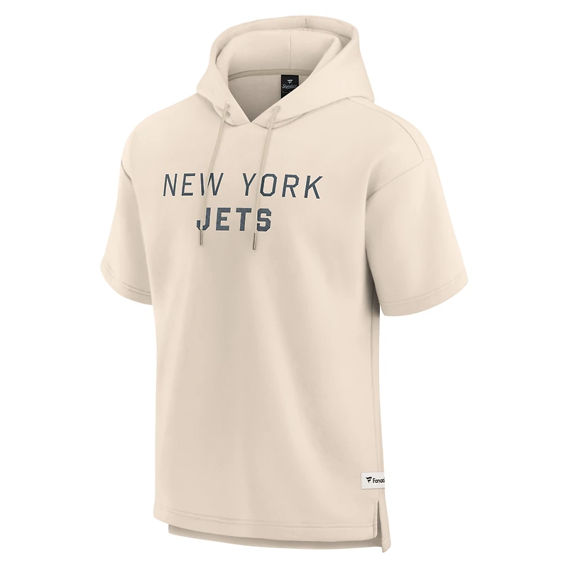 Men's Fanatics Cream New York Jets Elements Future Ground Lettering Short Sleeve Pullover Hoodie