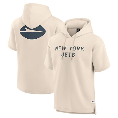 Men's Fanatics Cream New York Jets Elements Future Ground Lettering Short Sleeve Pullover Hoodie