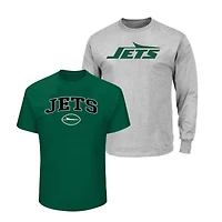Lot de 2 t-shirts Fanatics pour hommes, vert/gris chiné, tailles grandes et grandes, des New York Jets
