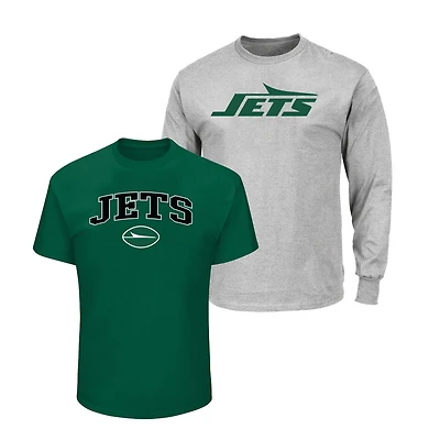 Lot de 2 t-shirts Fanatics pour hommes, vert/gris chiné, tailles grandes et grandes, des New York Jets