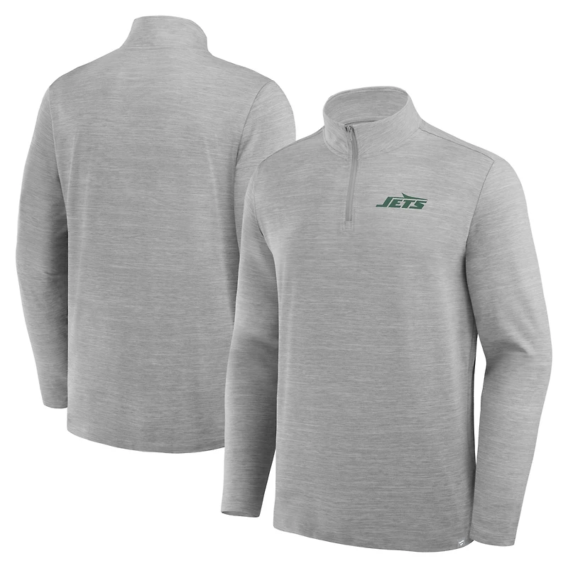 Men's Fanatics Heather Gray New York Jets Clutch Quarter-Zip Pullover