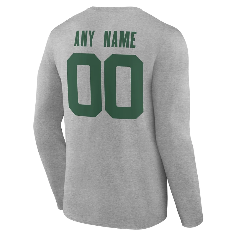 Men's Gray New York Jets Team Authentic Personalized Name & Number Long Sleeve T-Shirt