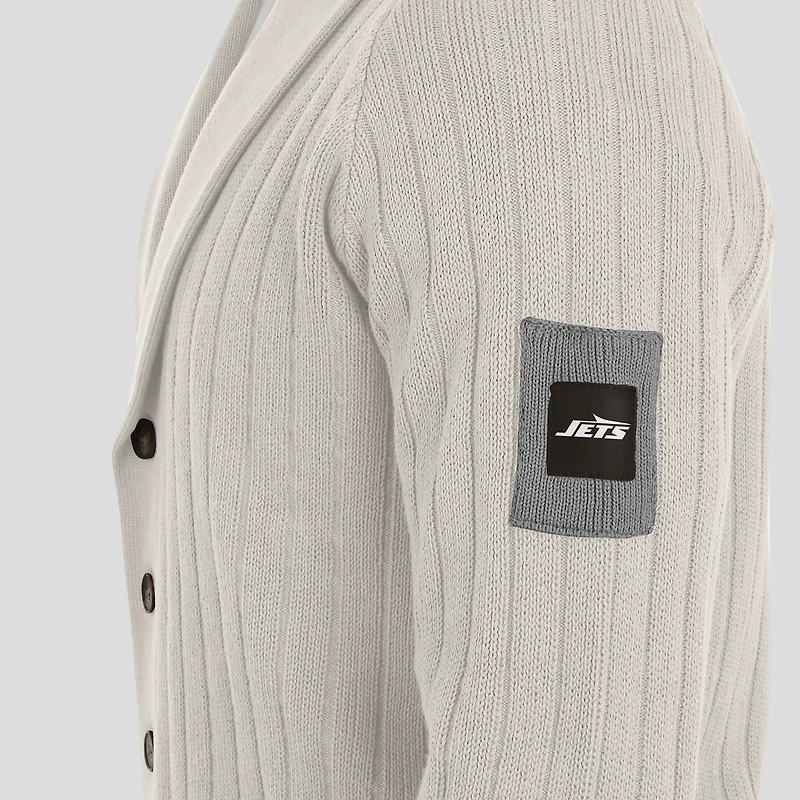 Pull raglan gris J. Palmer pour homme, The Playmaker Cardigan, des Jets de New York