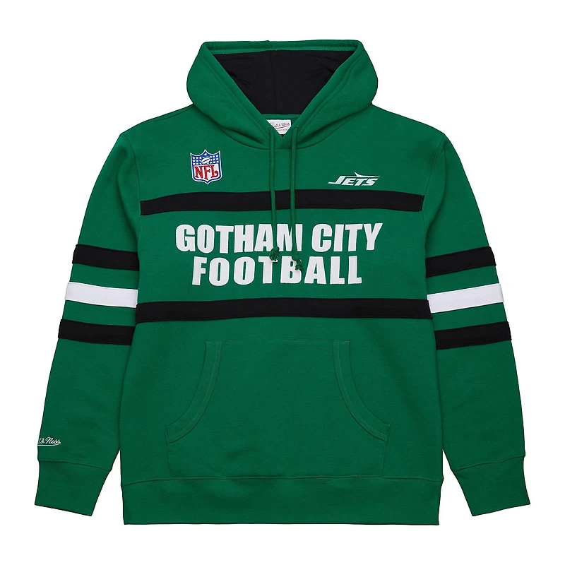 Men's  Kelly Green New York Jets Vintage Logo Head Coach Fleece Pullover Hoodie