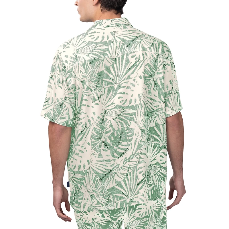Chemise boutonnée de fête à imprimé Monstera délavé au sable des New York Jets Margaritaville pour hommes