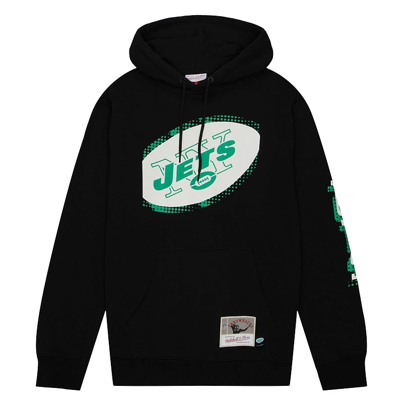 Men's Mitchell & Ness Black New York Jets Gridiron Classics Big Face 7.0 Pullover Hoodie