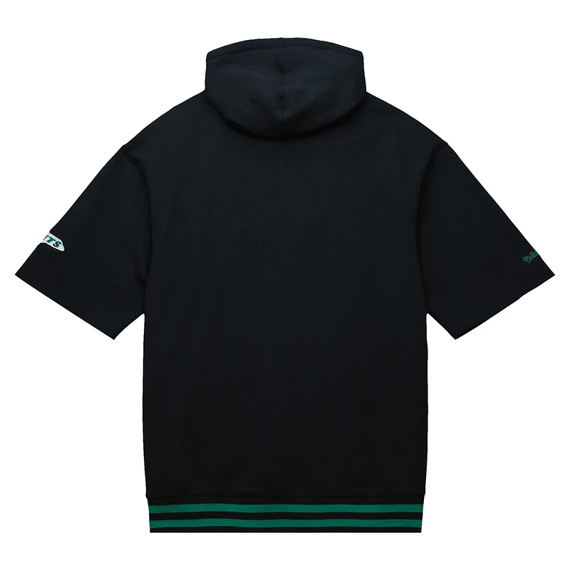 Men's Mitchell & Ness Black New York Jets Pre-Game Short Sleeve Pullover Hoodie