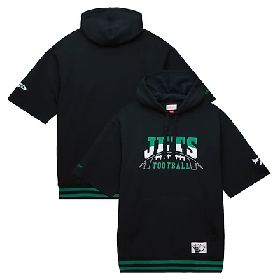 Men's Mitchell & Ness Black New York Jets Pre-Game Short Sleeve Pullover Hoodie