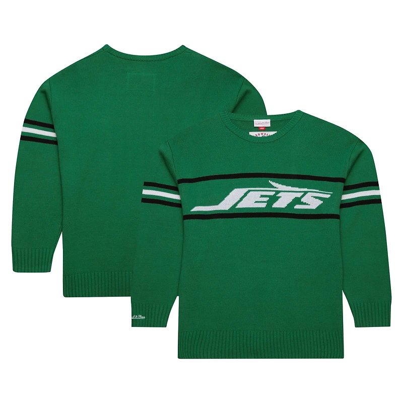 Men's Mitchell & Ness White New York Jets Throwback 1984 Pullover Sweater