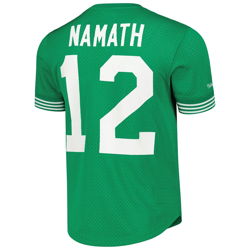 Haut en maille avec nom et numéro du joueur à la retraite Mitchell & Ness Joe Namath Kelly vert des Jets de New York pour homme