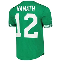 Haut en maille avec nom et numéro du joueur à la retraite Mitchell & Ness Joe Namath Kelly vert des Jets de New York pour homme