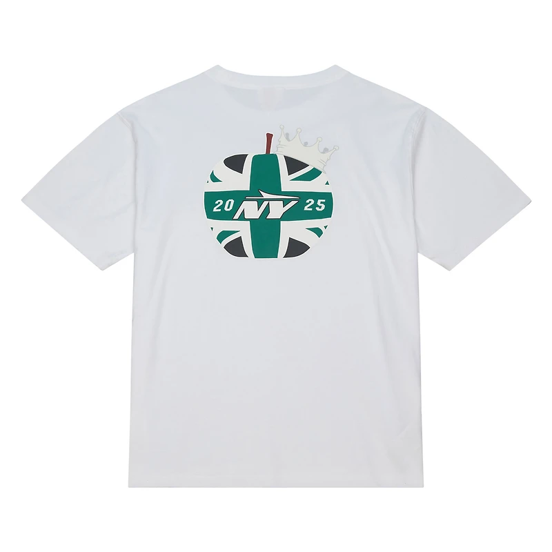 T-shirt Mitchell & Ness blanc pour homme des Jets de New York, « Jets à Londres » aller-retour