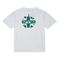 T-shirt Mitchell & Ness blanc pour homme des Jets de New York, « Jets à Londres » aller-retour