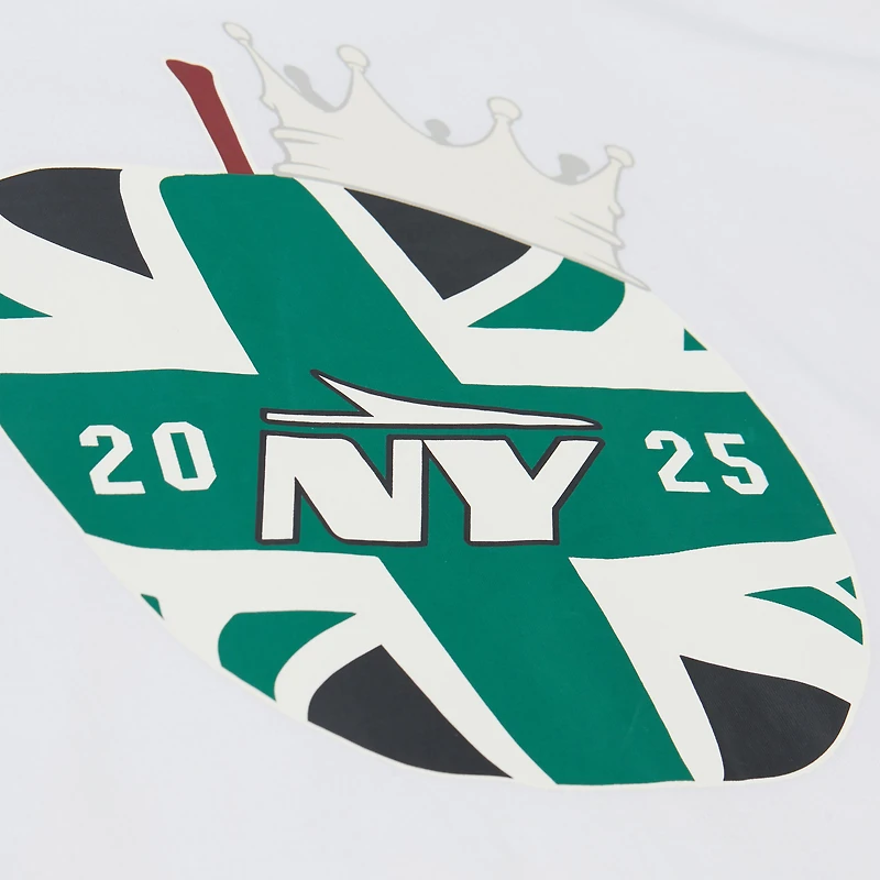 T-shirt Mitchell & Ness blanc pour homme des Jets de New York, « Jets à Londres » aller-retour