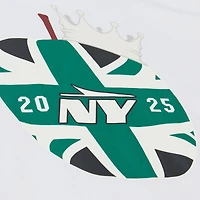 T-shirt Mitchell & Ness blanc pour homme des Jets de New York, « Jets à Londres » aller-retour
