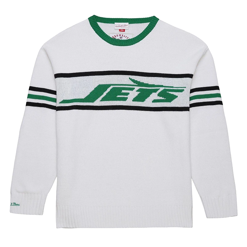 Men's Mitchell & Ness White New York Jets Throwback 1984 Pullover Sweater