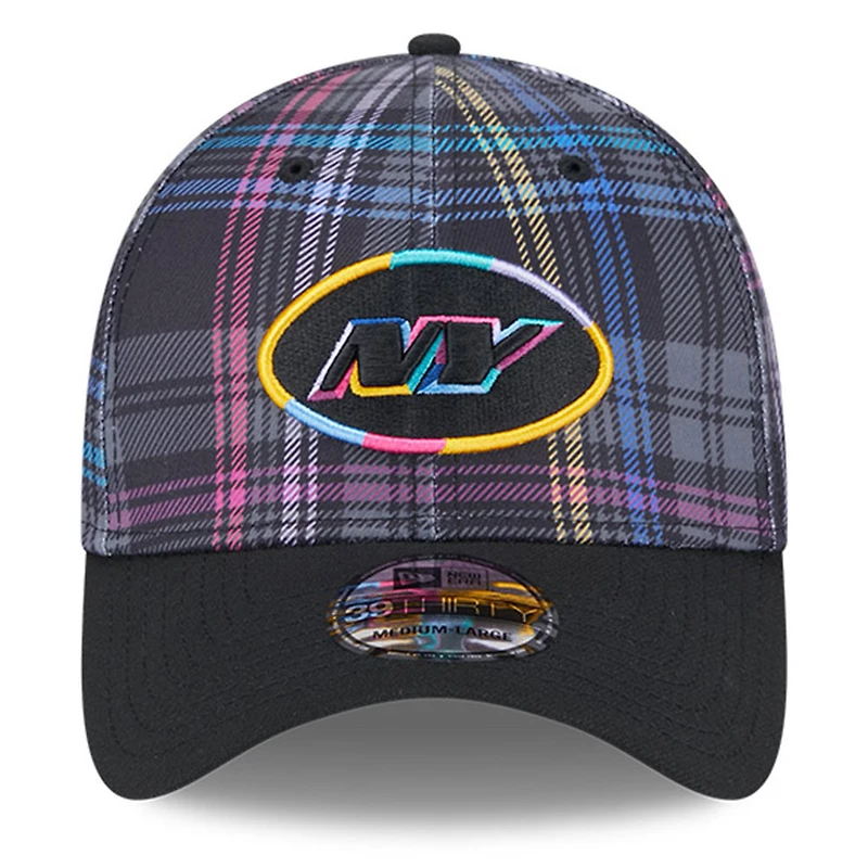 Casquette New Era noire York Jets 2024 NFL Crucial Catch Plaid 39THIRTY Flex pour homme
