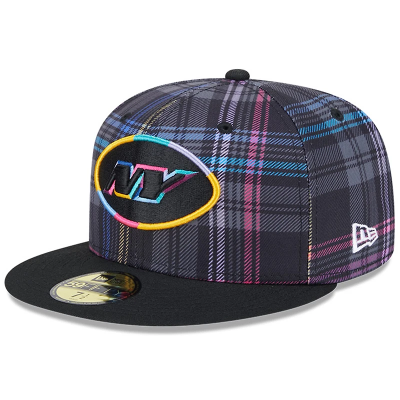 Men's New Era Black York Jets 2024 NFL Crucial Catch Plaid 59FIFTY Fitted Hat
