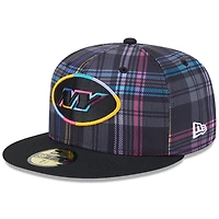 Men's New Era Black York Jets 2024 NFL Crucial Catch Plaid 59FIFTY Fitted Hat