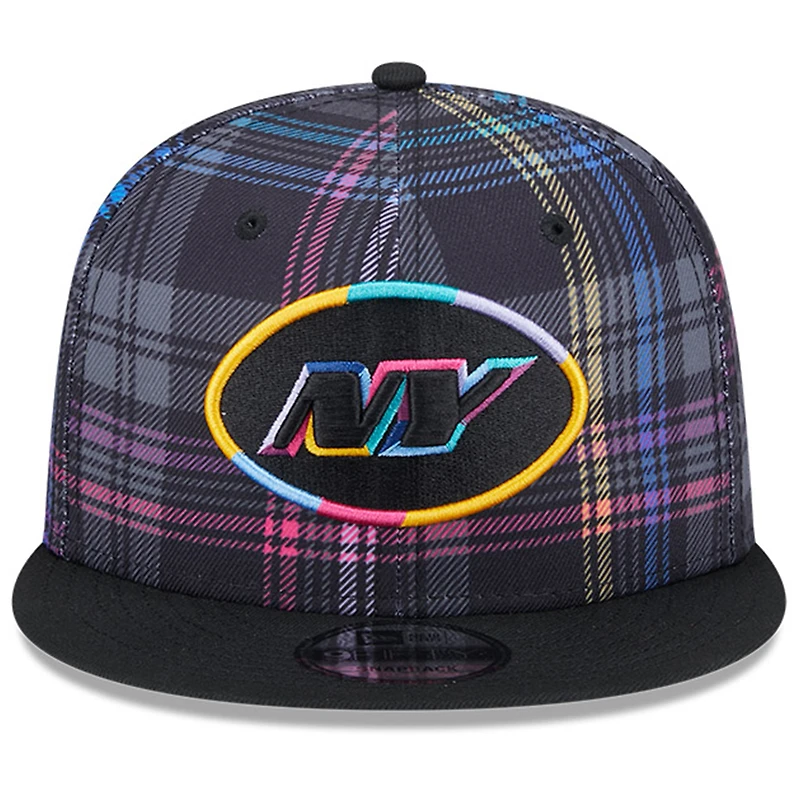Men's New Era Black New York Jets 2024 NFL Crucial Catch Plaid 9FIFTY Snapback Hat