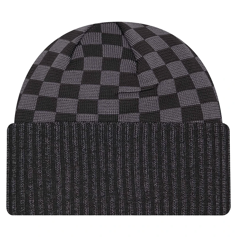 Bonnet en tricot à revers à carreaux New York Jets noir New Era pour homme
