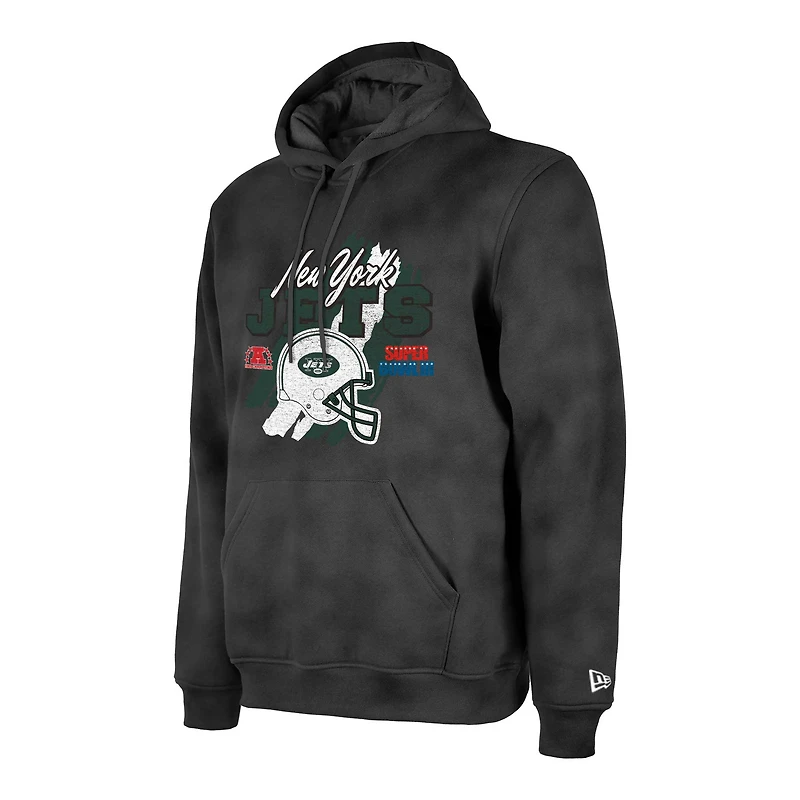 Sweat à capuche délavé aux enzymes pour homme New Era, noir, avec logo Identity Helmet des York Jets