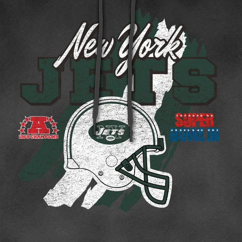 Sweat à capuche délavé aux enzymes pour homme New Era, noir, avec logo Identity Helmet des York Jets