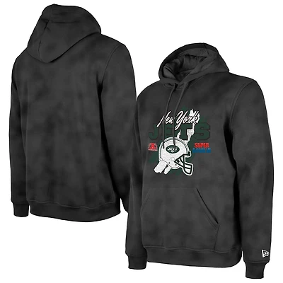 Sweat à capuche délavé aux enzymes pour homme New Era, noir, avec logo Identity Helmet des York Jets