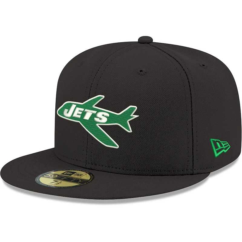 Casquette ajustée New Era noire pour homme York Jets Omaha Throwback 59FIFTY
