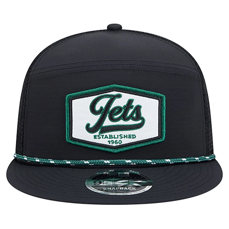Men's New Era Black New York Jets Ripstop Patch 9FIFTY Split Panel Snapback Hat